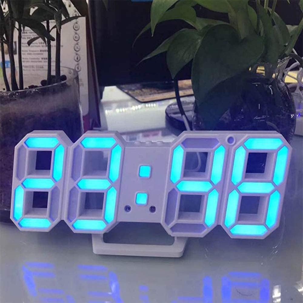 3D Led Digital Wall Clock with 3 Level Adjustable Brightness (Blue Color)